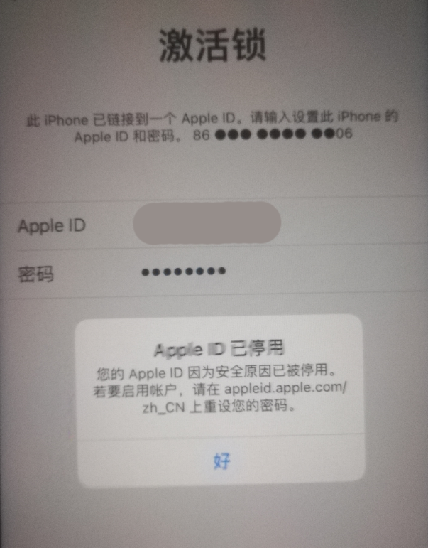 北流苹果手机维修分享iPhone 12 出现提示“Apple ID 已停用”怎么办 